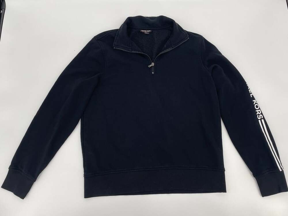 Michael Kors Men's Black Logo Sleeve Quarter Zip Sweatshirt Size L